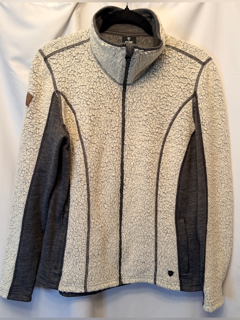 KÜHL Women’s Large Kozet Full Zip Jacket Ivory Gray Wool Blend Sherpa *Logo